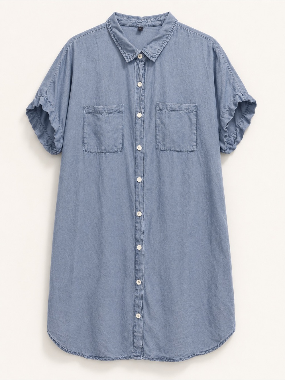 Women’s Blue Lyocell Cotton Chambray Button Front Shirt Dress Tunic M